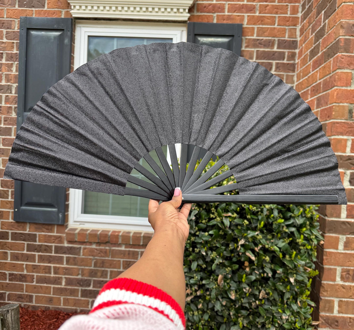 Black Glitter Clack Fan: Large Folding Hand Fan for Line Dancing