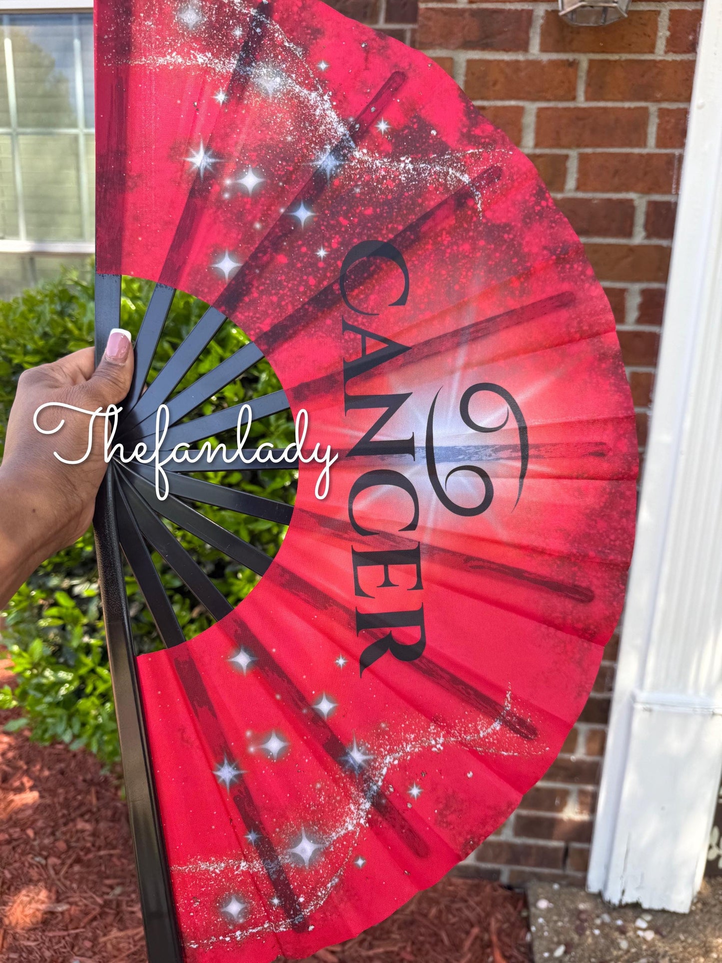 Cancer Zodiac Folding Fan: Starry Red Celestial Hand Fan