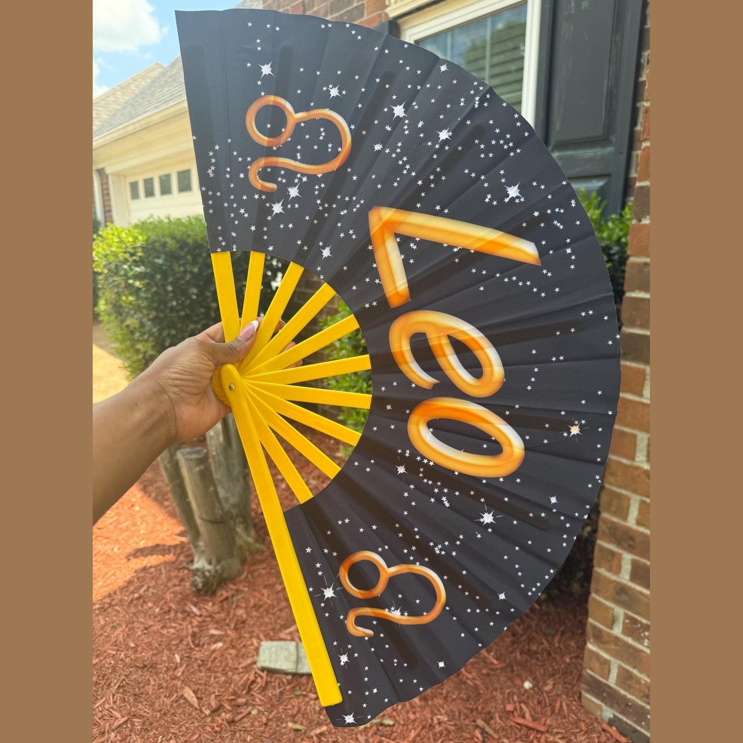 Leo Zodiac Folding Fan: Starry Cosmic Hand Fan with Velvet Bag