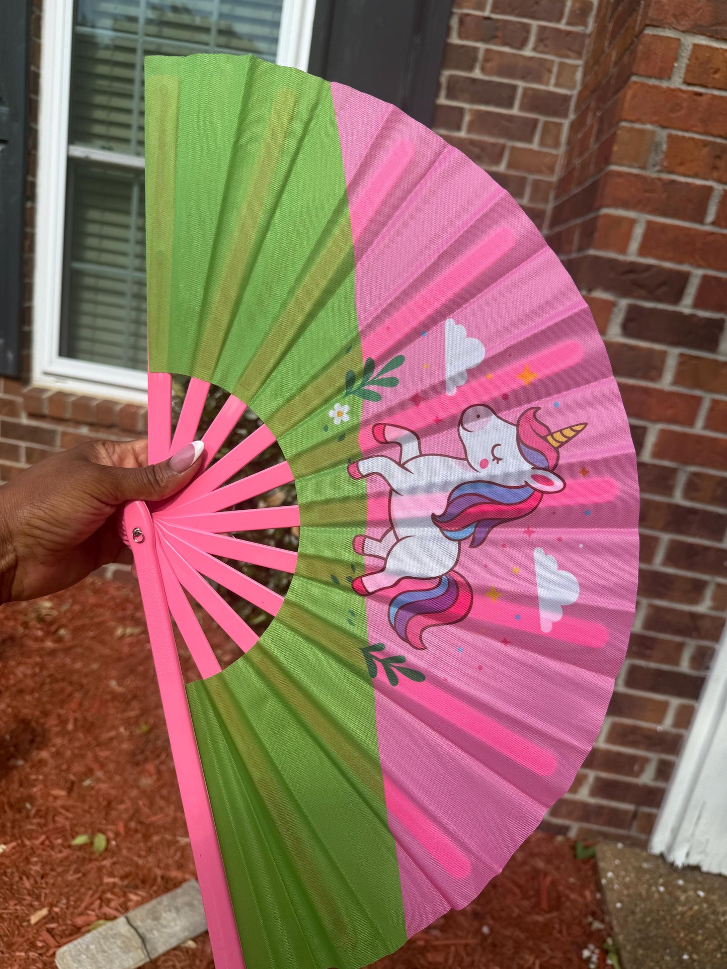 Unicorn Folding Clack Fan: Pink & Green Party Favor
