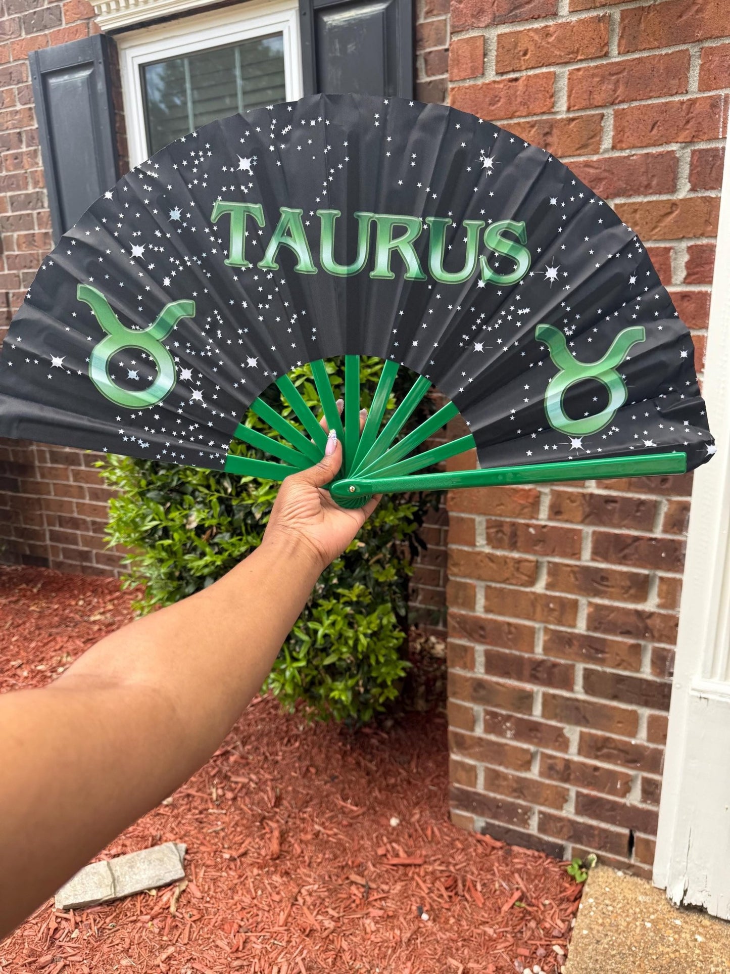 Taurus Zodiac Folding Fan: Starry Cosmic Black Clack Fan
