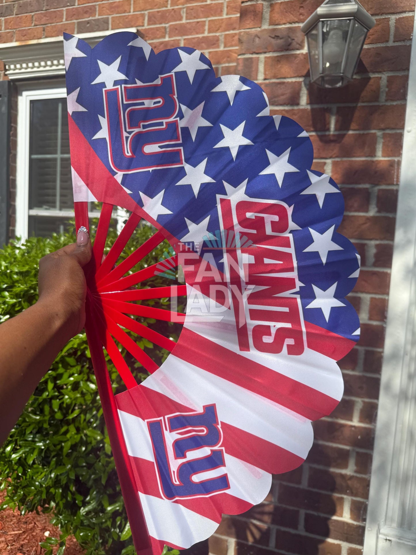 Giants Folding Hand Fan: New York Football Fan Gear with Velvet Bag