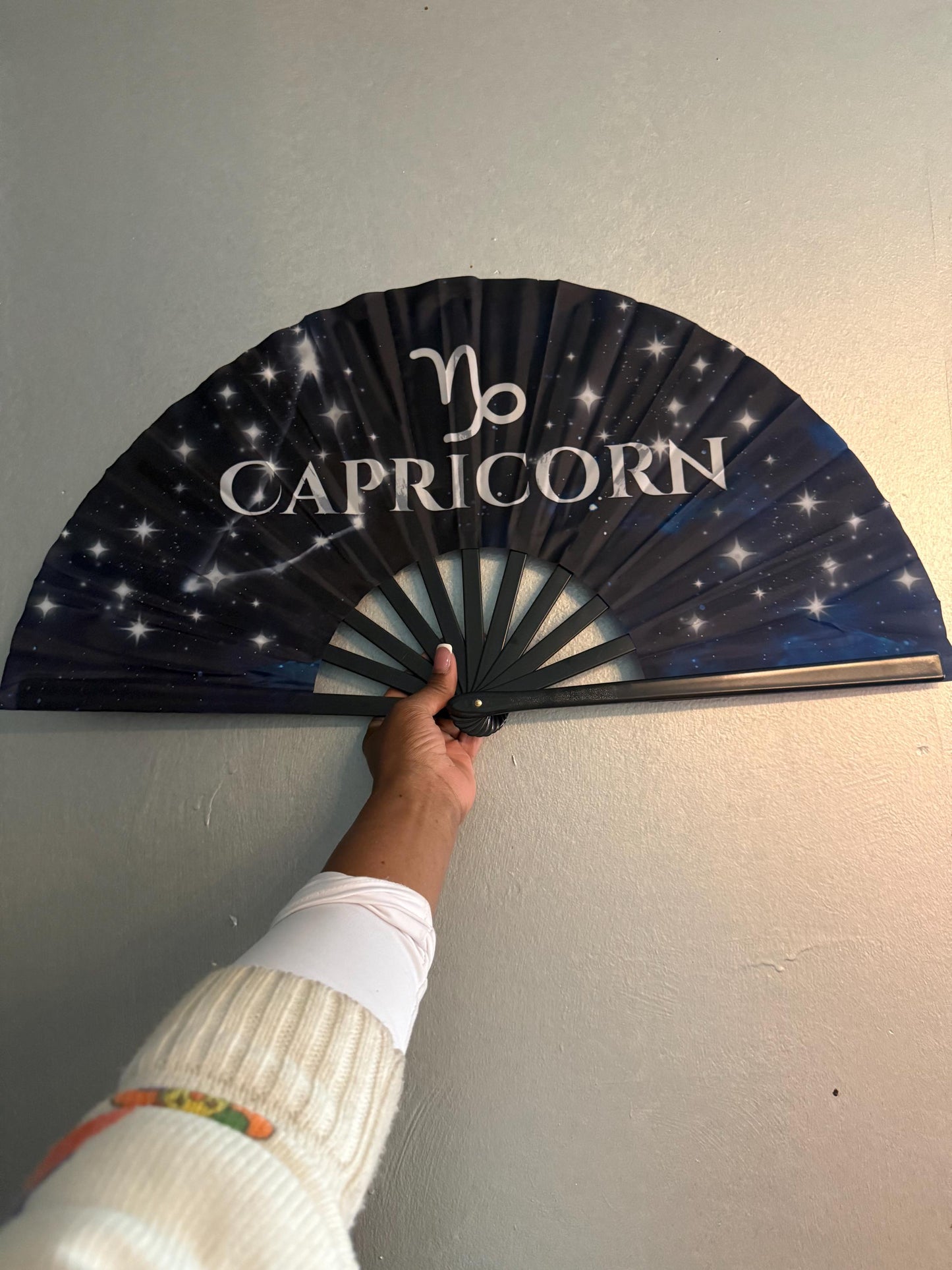 Capricorn Zodiac Hand Fan: Navy Celestial Astrology Folding Fan