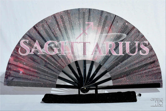 Sagittarius Zodiac Fan: Red & Black Astrology Folding Hand Fan