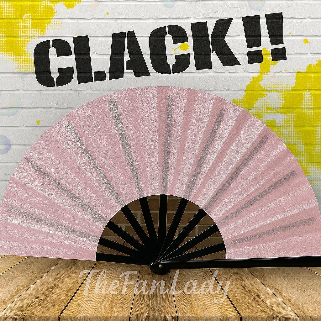 Pink Glitter Clack Fan: Oversized Folding Hand Fan