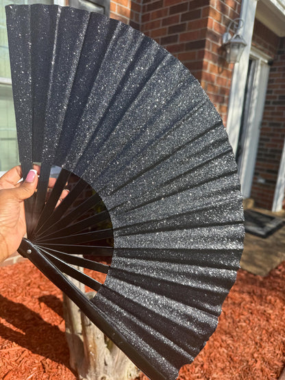 Black Glitter Clack Fan: Large Folding Hand Fan for Line Dancing
