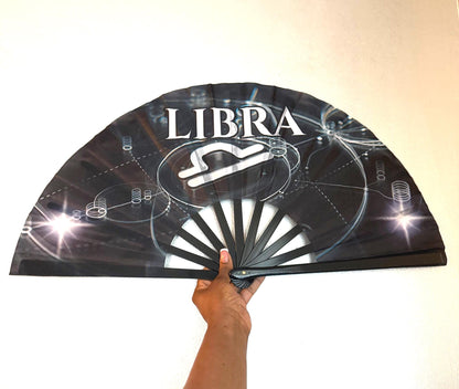 Libra Zodiac Hand Fan: Black Astrology Clack Fan, Festival Accessory