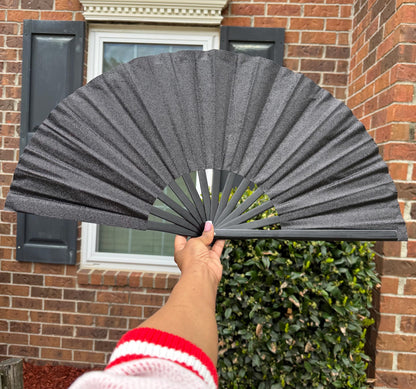 Black Glitter Clack Fan: Large Folding Hand Fan for Line Dancing