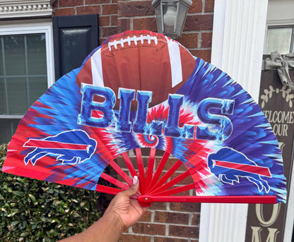 Bills Folding Hand Fan with Red Ribs, Oversized Blue Clack Fan for Game Day, Football Parties, Tailgating, Sports Gifts, and Fans