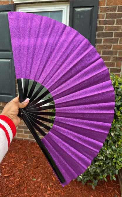 Purple Glitter Clack Fan: Oversized Folding Hand Fan