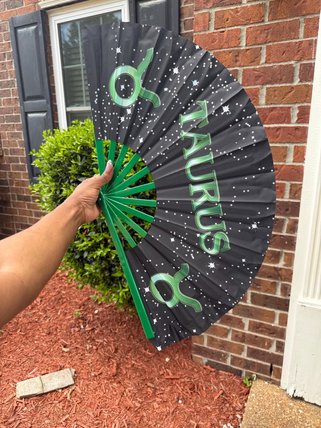 Taurus Zodiac Folding Fan: Starry Cosmic Black Clack Fan
