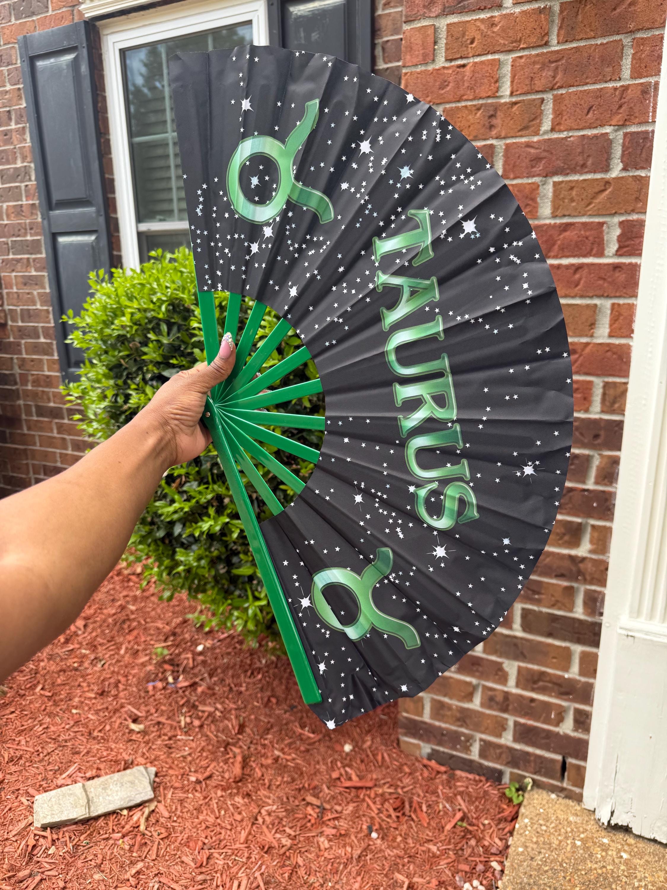 Taurus Zodiac Folding Fan: Starry Cosmic Black Clack Fan