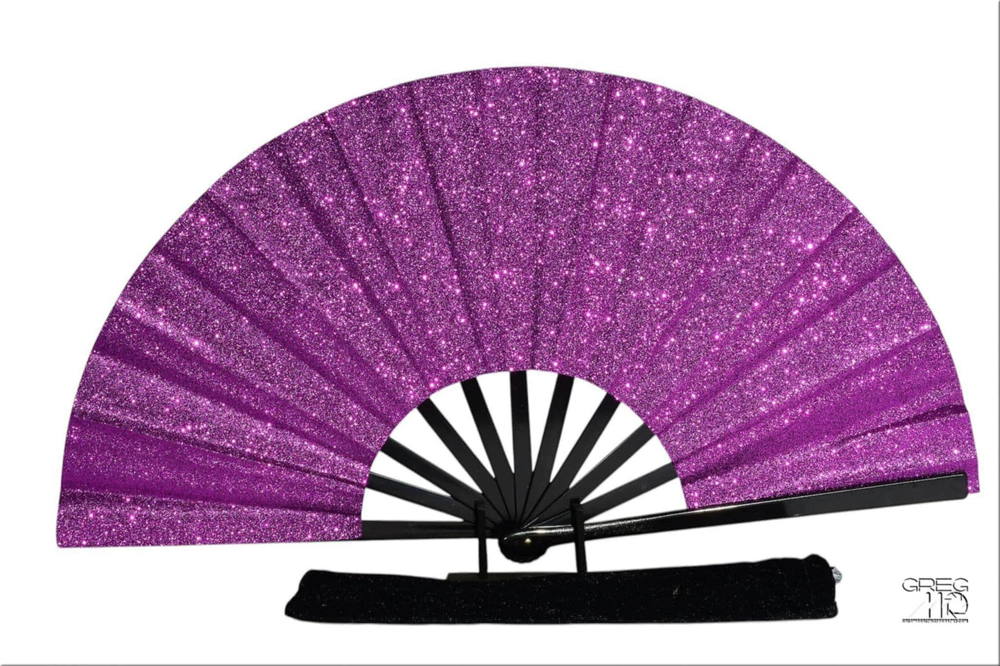 Purple Glitter Clack Fan: Oversized Folding Hand Fan