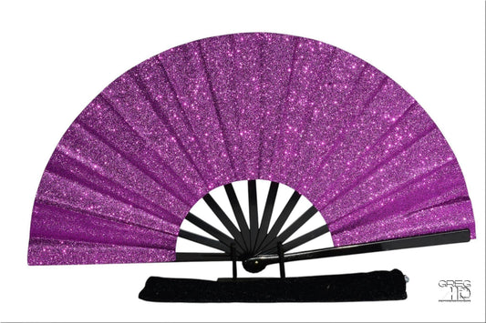 Purple Glitter Clack Fan: Oversized Folding Hand Fan