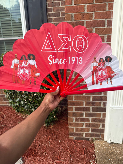 Delta Sigma Theta Folding Hand Fan Red and White Greek Sorority Fan Since 1913 Divine Nine Gift
