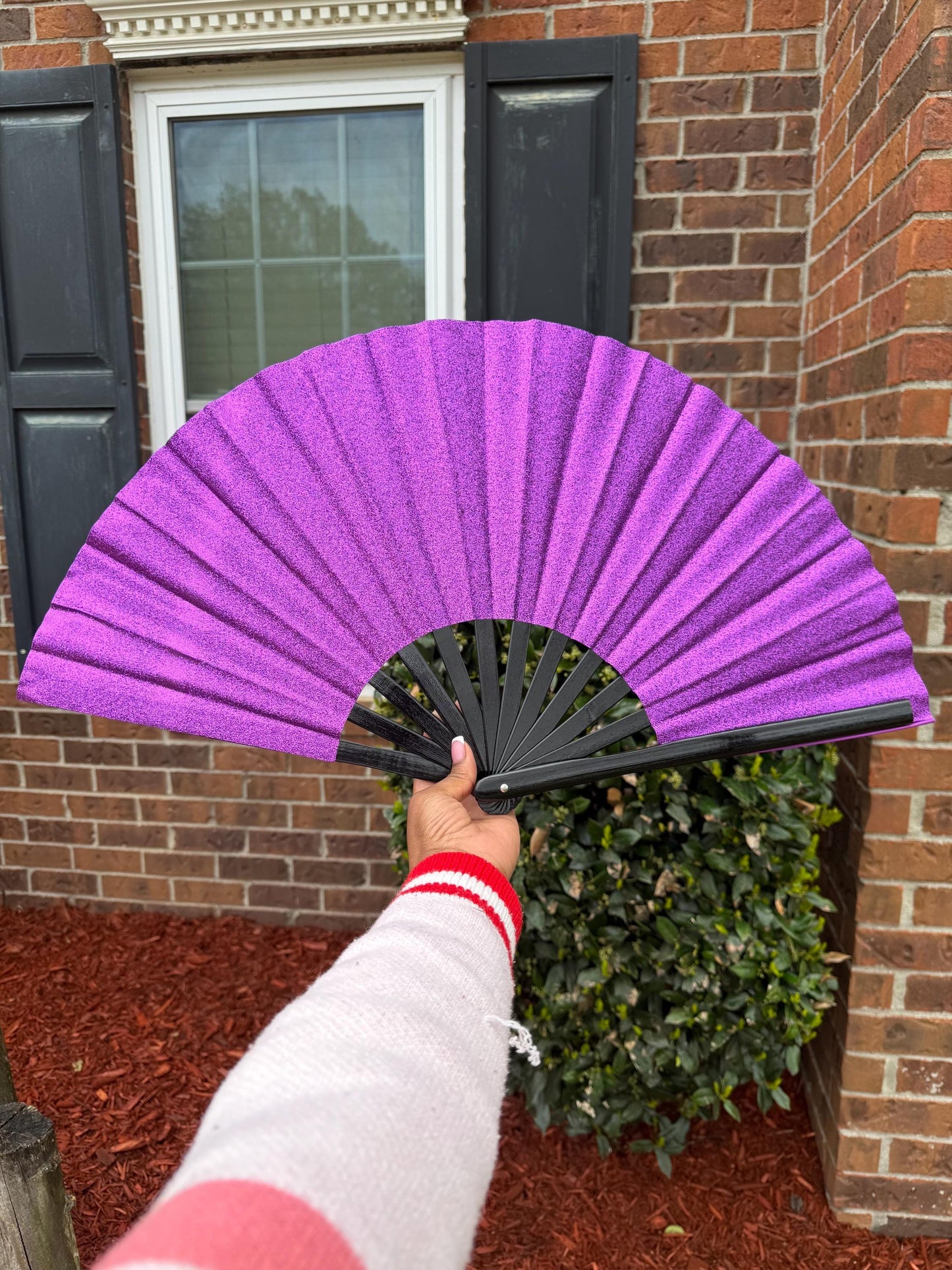Purple Glitter Clack Fan: Oversized Folding Hand Fan
