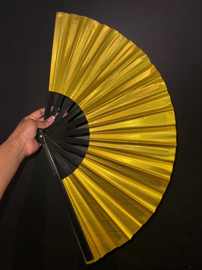 Oversized Gold Folding Clack Fan: Line Dancing, Cosplay, Events