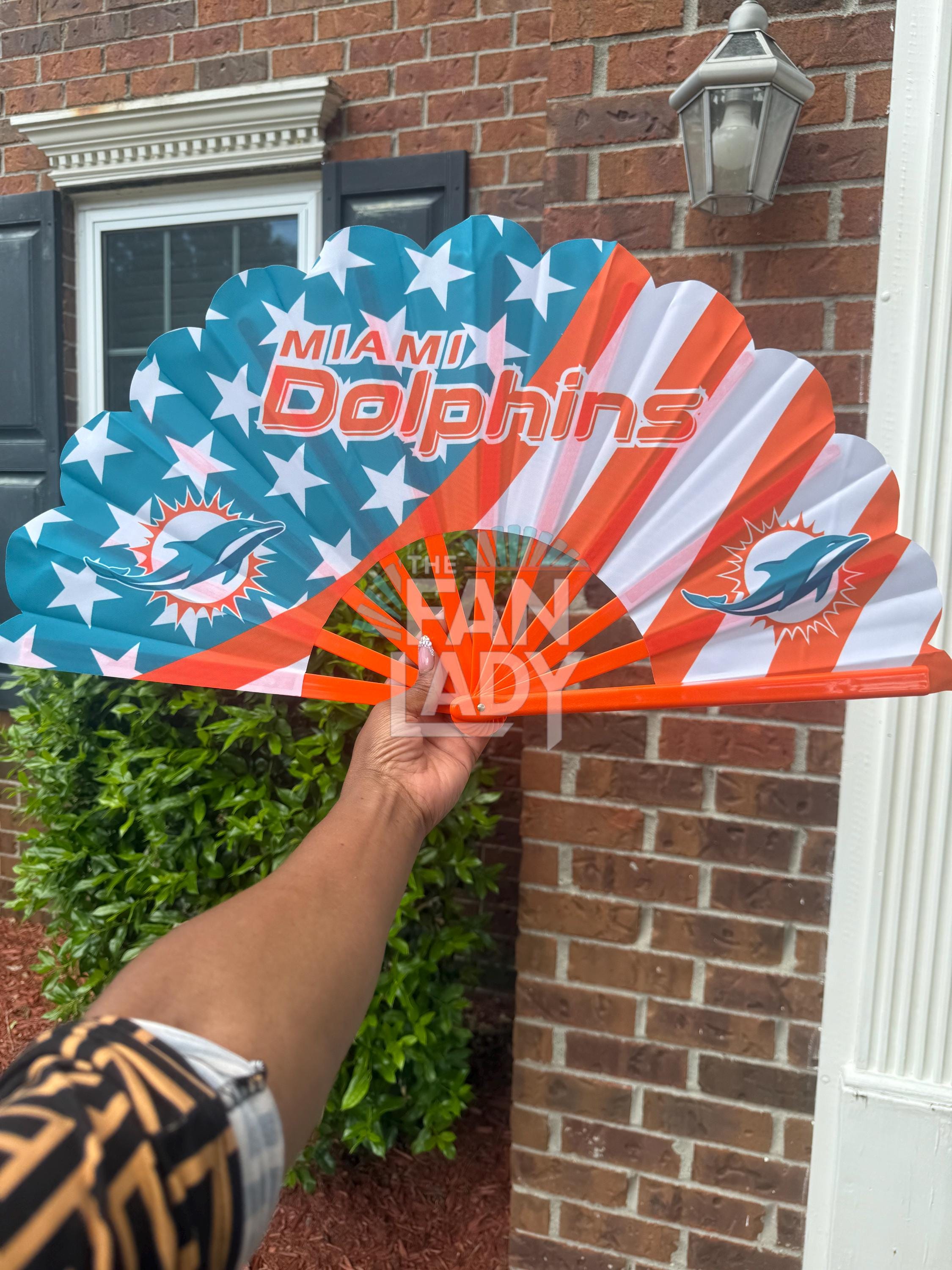 Miami Dolphins Folding Fan: Aqua & Orange NFL Game Day Accessory