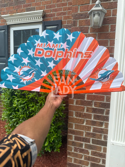Miami Dolphins Folding Fan: Aqua & Orange NFL Game Day Accessory