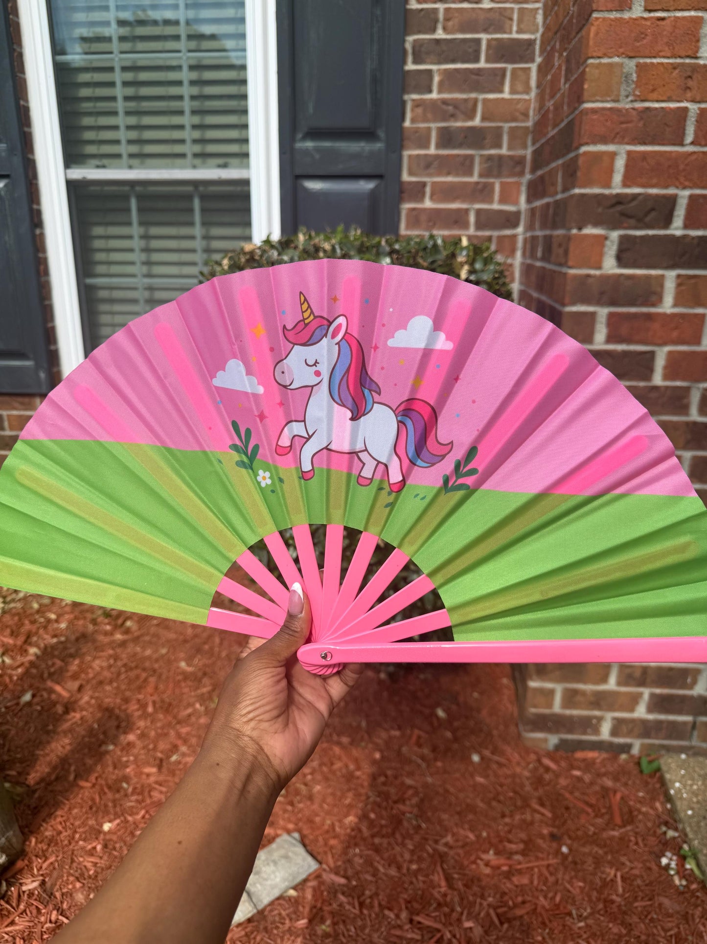Unicorn Folding Clack Fan: Pink & Green Party Favor