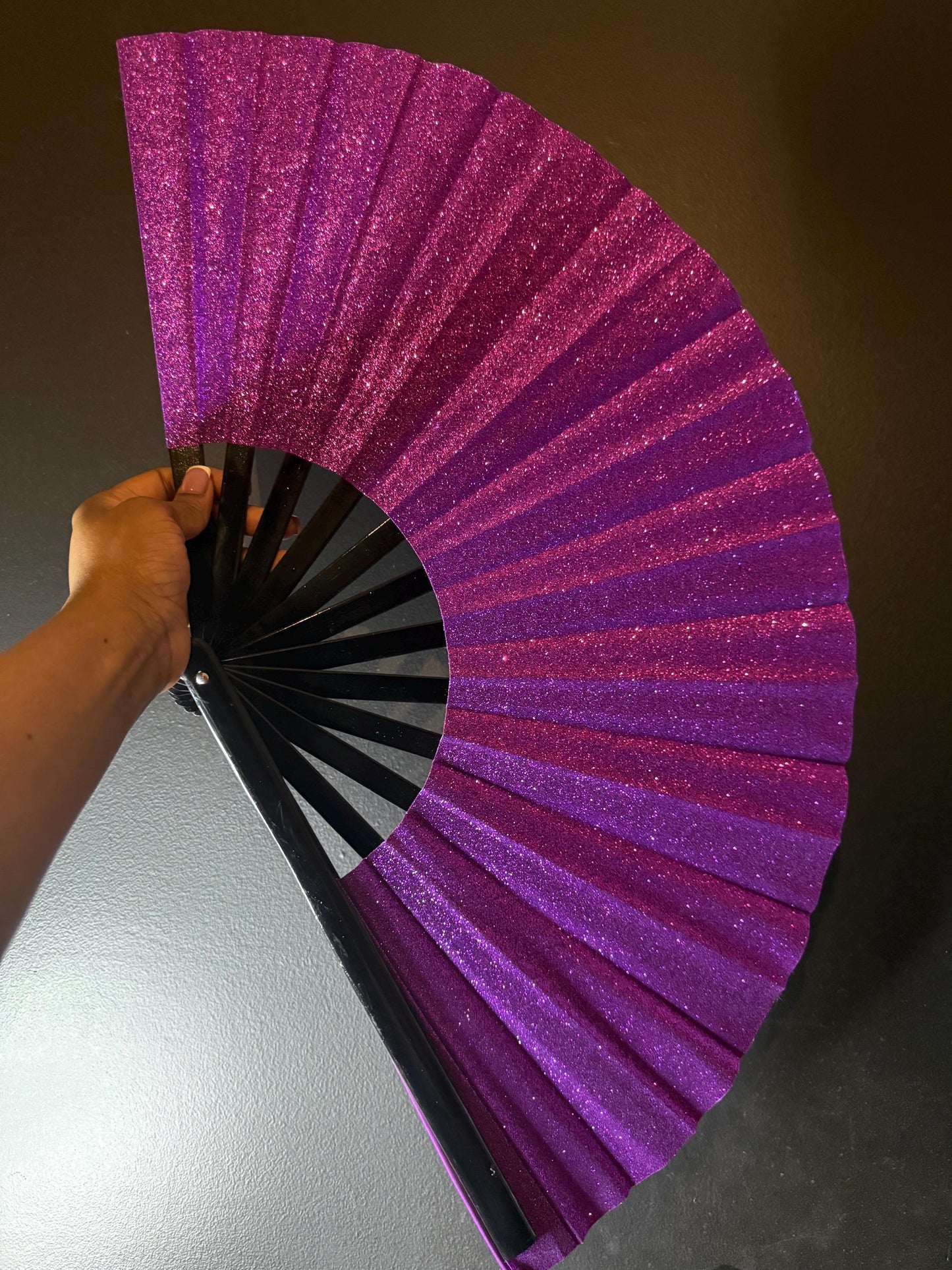 Purple Glitter Clack Fan: Oversized Folding Hand Fan