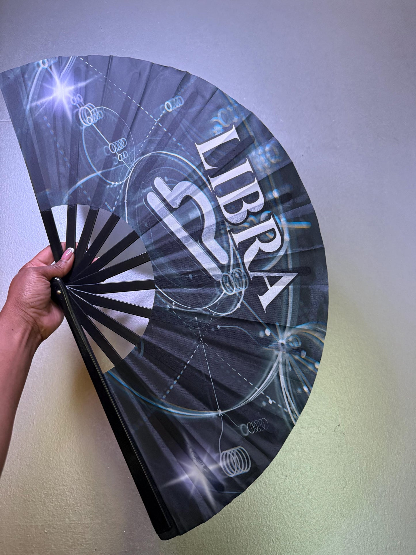 Libra Zodiac Hand Fan: Black Astrology Clack Fan, Festival Accessory