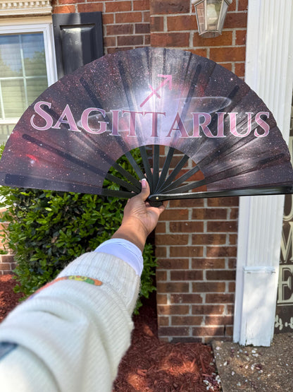 Sagittarius Zodiac Fan: Red & Black Astrology Folding Hand Fan