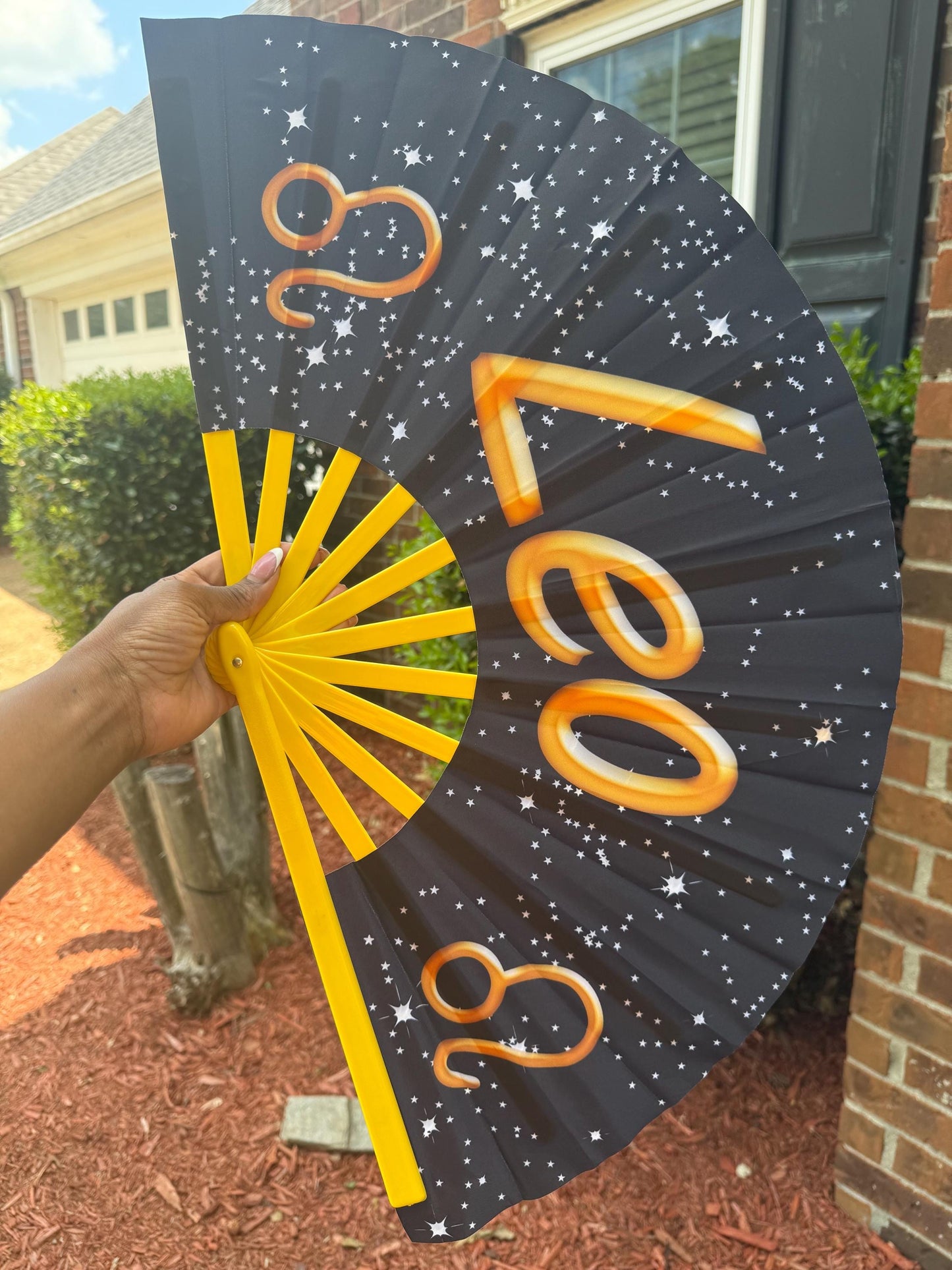 Leo Zodiac Folding Fan: Starry Cosmic Hand Fan with Velvet Bag