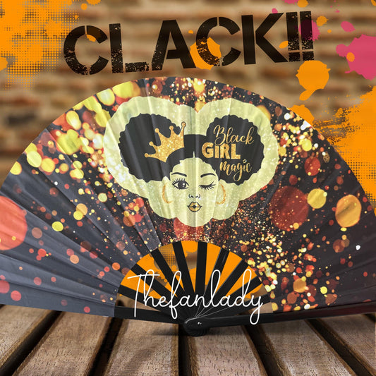 Black Girl Magic Folding Hand Fan: Melanin Poppin' Clack Fan