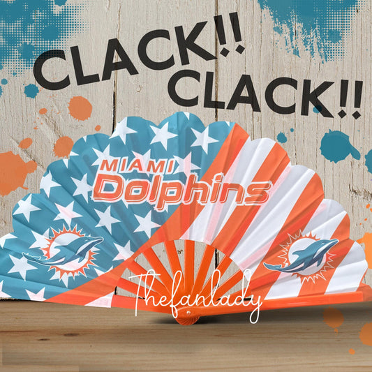 Miami Dolphins Folding Fan: Aqua & Orange NFL Game Day Accessory