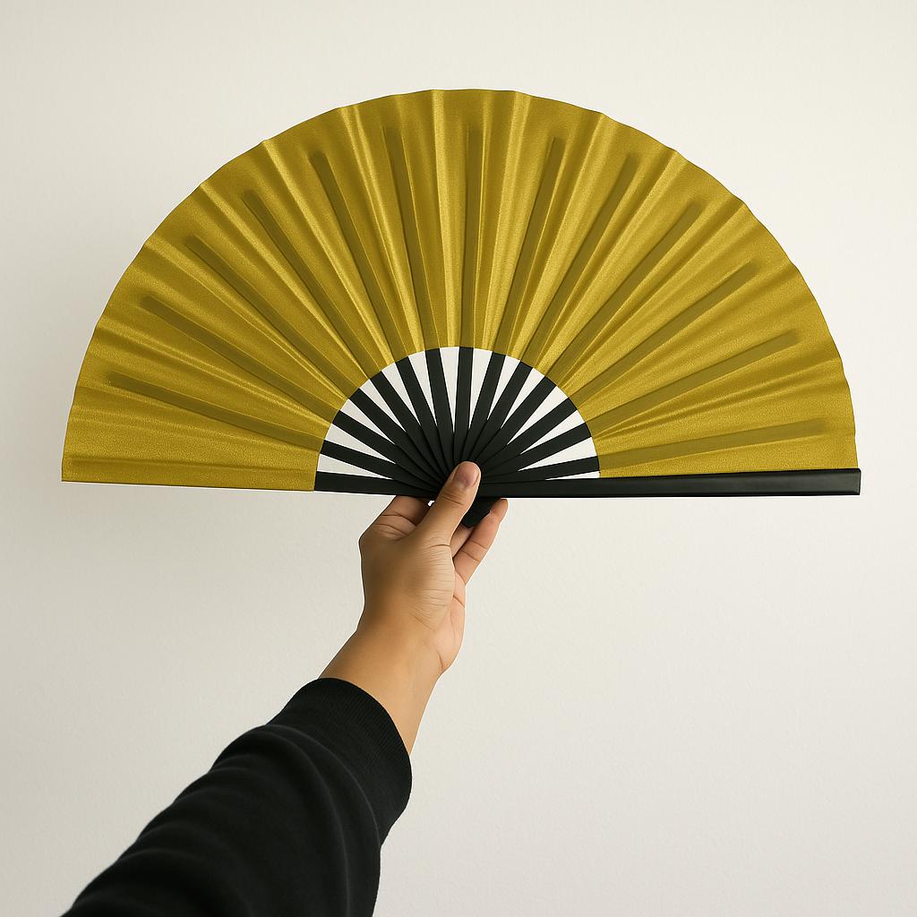 Oversized Gold Folding Clack Fan: Line Dancing, Cosplay, Events