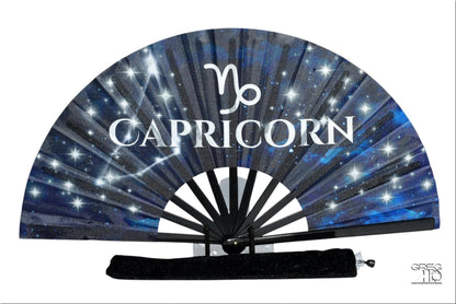 Capricorn Zodiac Hand Fan: Navy Celestial Astrology Folding Fan