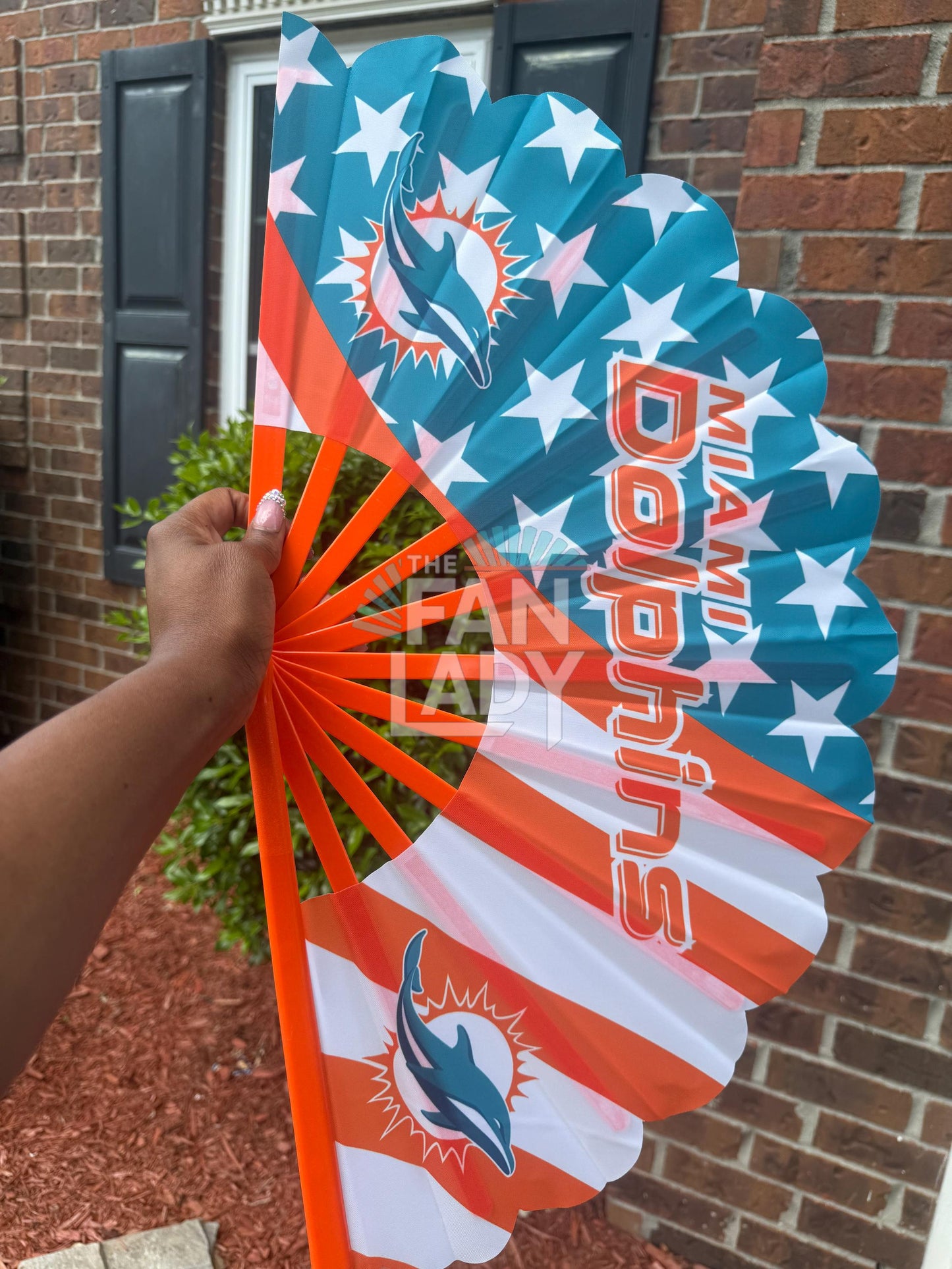 Miami Dolphins Folding Fan: Aqua & Orange NFL Game Day Accessory