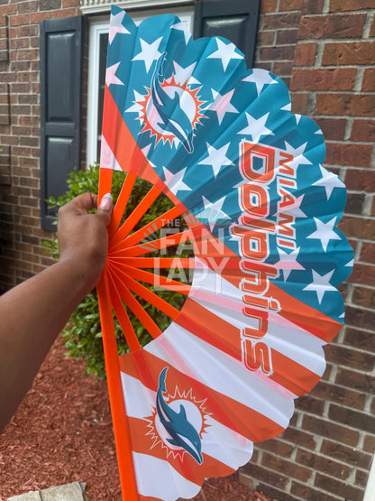Miami Dolphins Folding Fan: Aqua & Orange NFL Game Day Accessory