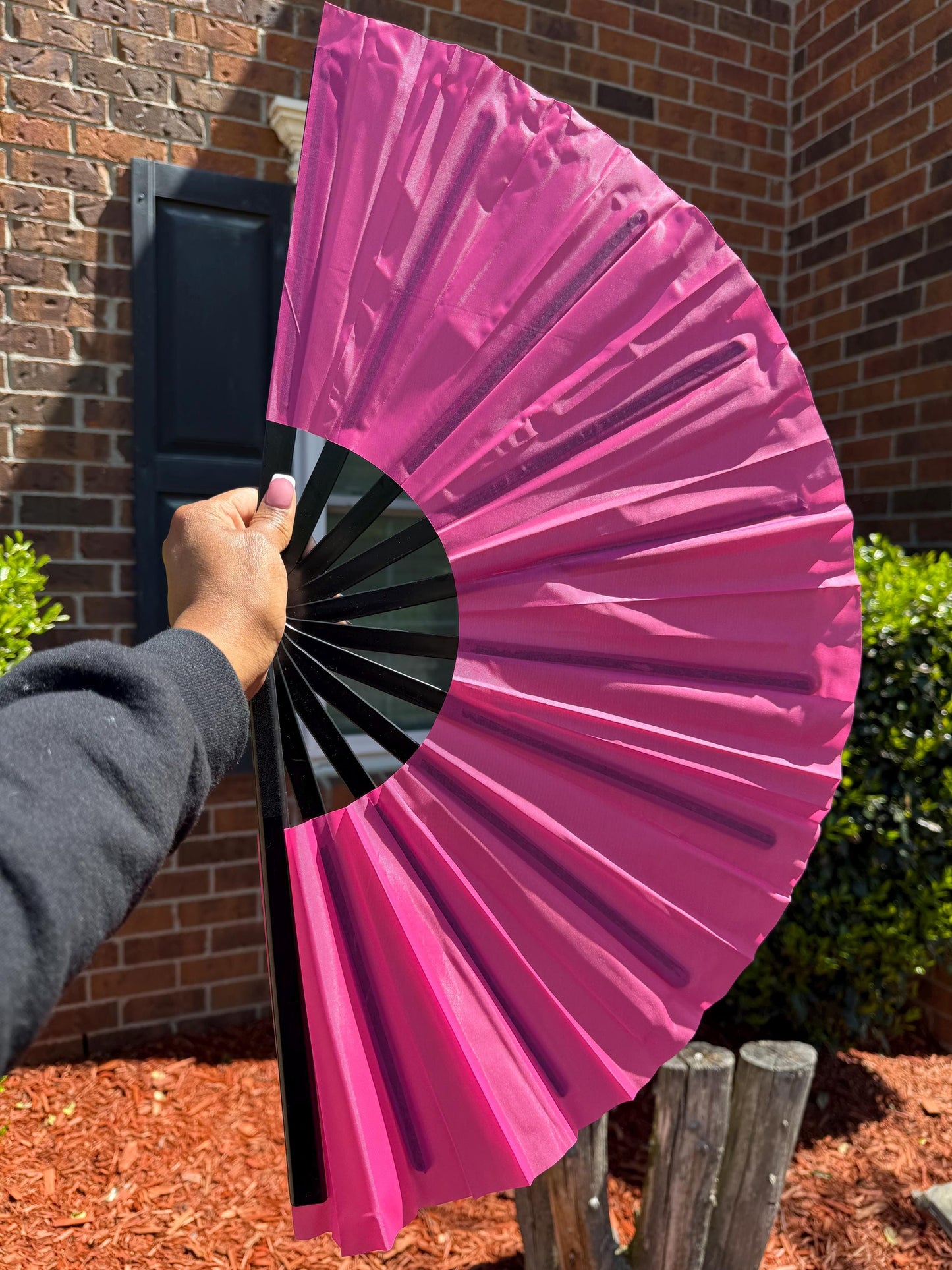 Dark Pink Clack Fan: Oversized Folding Hand Fan with Black Ribs