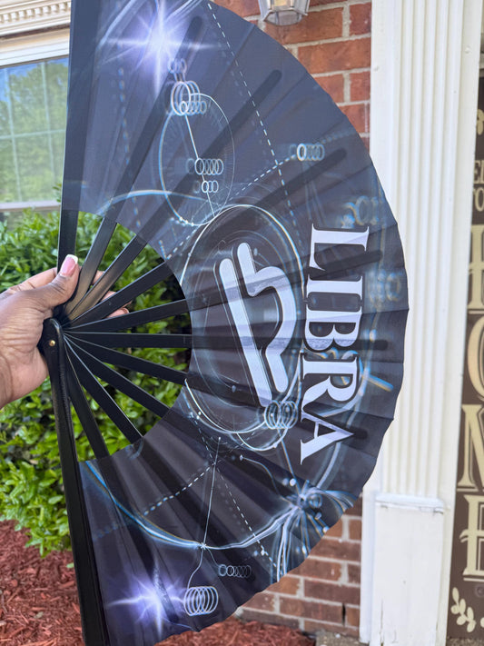 Libra Zodiac Hand Fan: Black Astrology Clack Fan, Festival Accessory