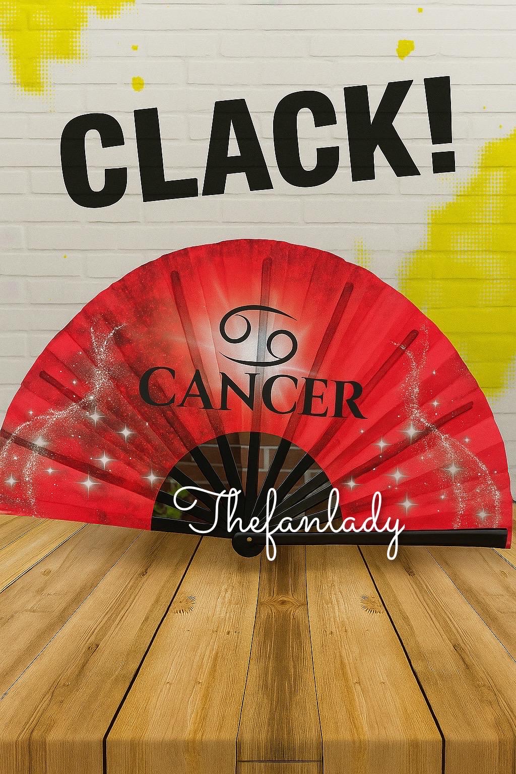 Cancer Zodiac Folding Fan: Starry Red Celestial Hand Fan