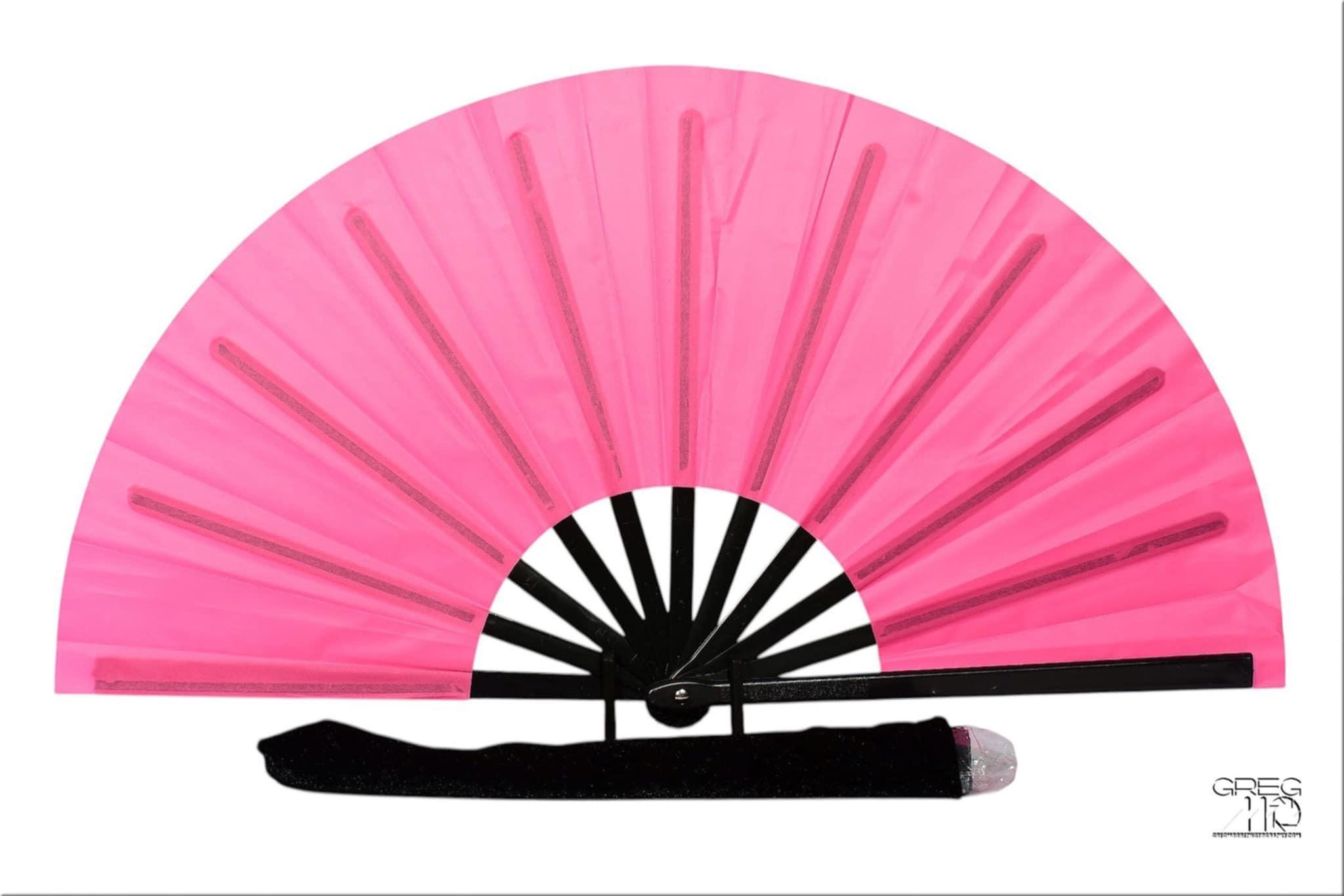 Dark Pink Clack Fan: Oversized Folding Hand Fan with Black Ribs