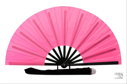 Dark Pink Clack Fan: Oversized Folding Hand Fan with Black Ribs