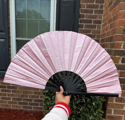 Pink Glitter Clack Fan: Oversized Folding Hand Fan