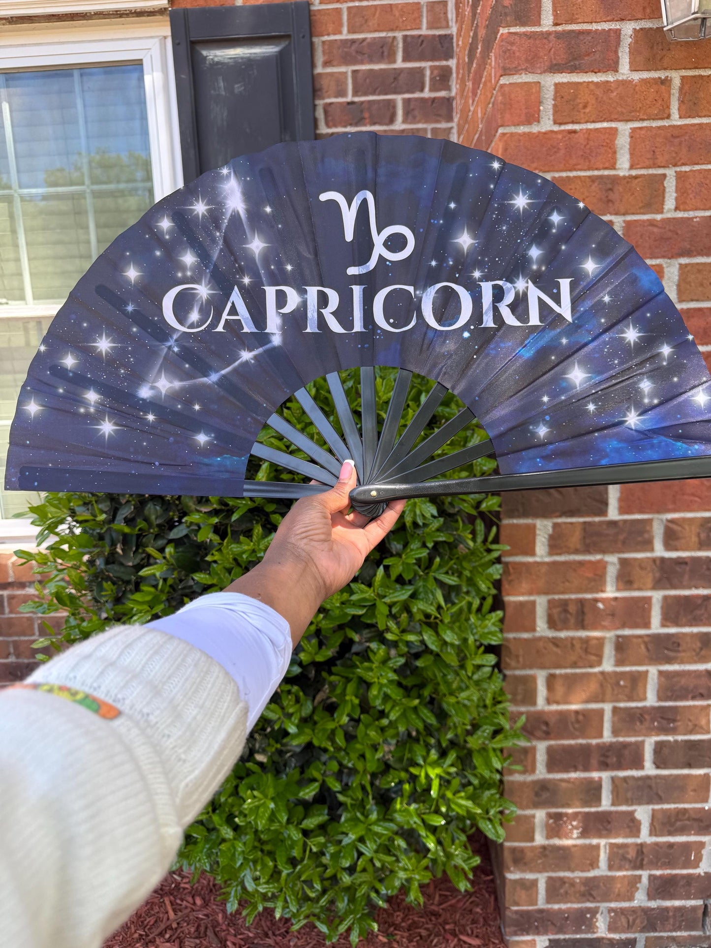 Capricorn Zodiac Hand Fan: Navy Celestial Astrology Folding Fan