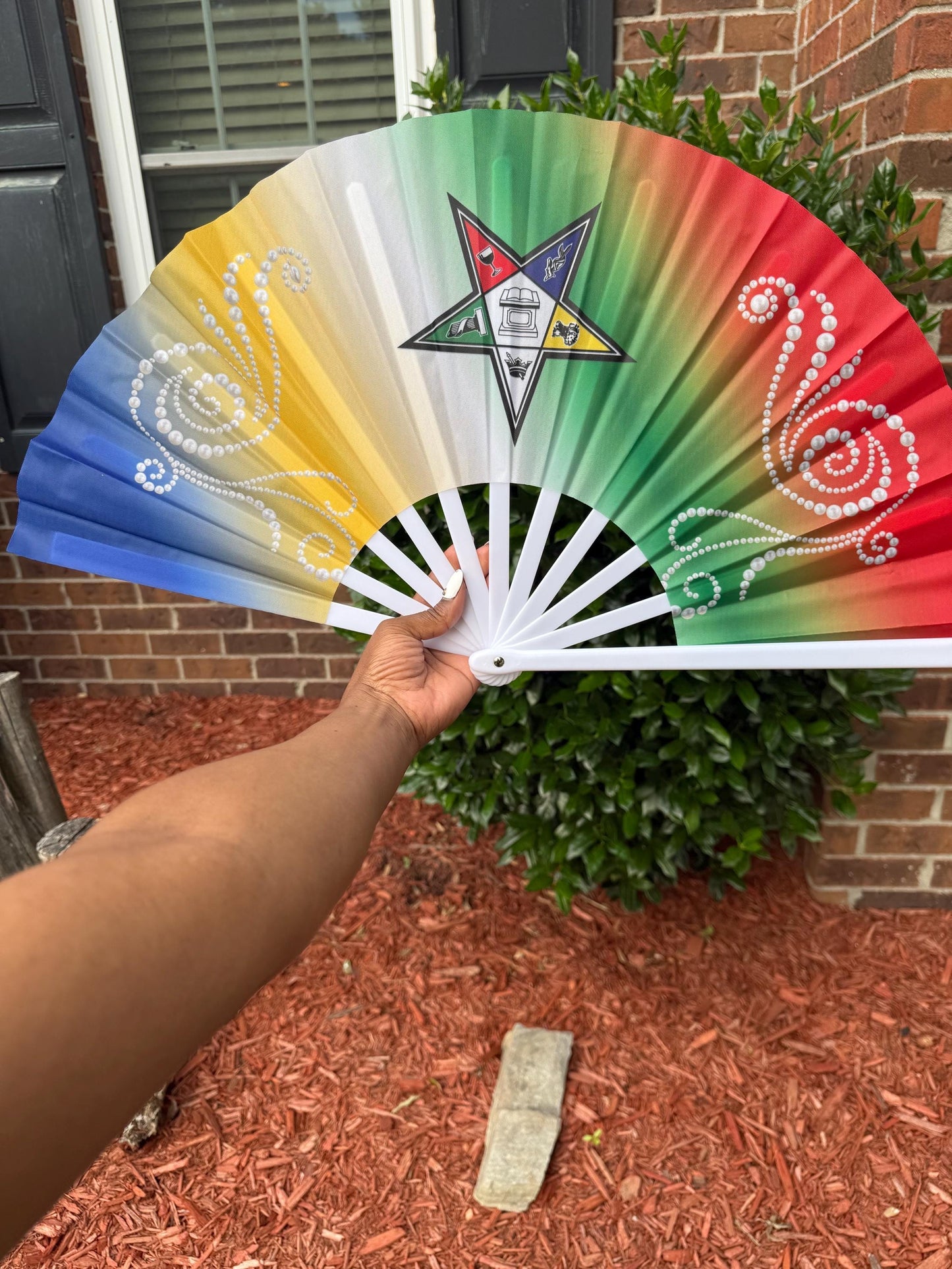 OES Rhinestone Hand Fan: Eastern Star Sorority Clack Fan