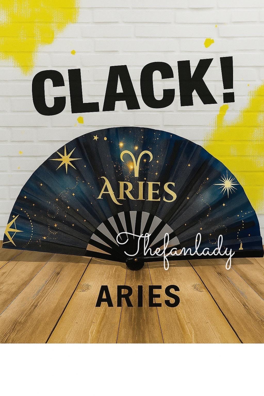 Aries Zodiac Hand Fan: Navy & Gold Celestial Folding Fan