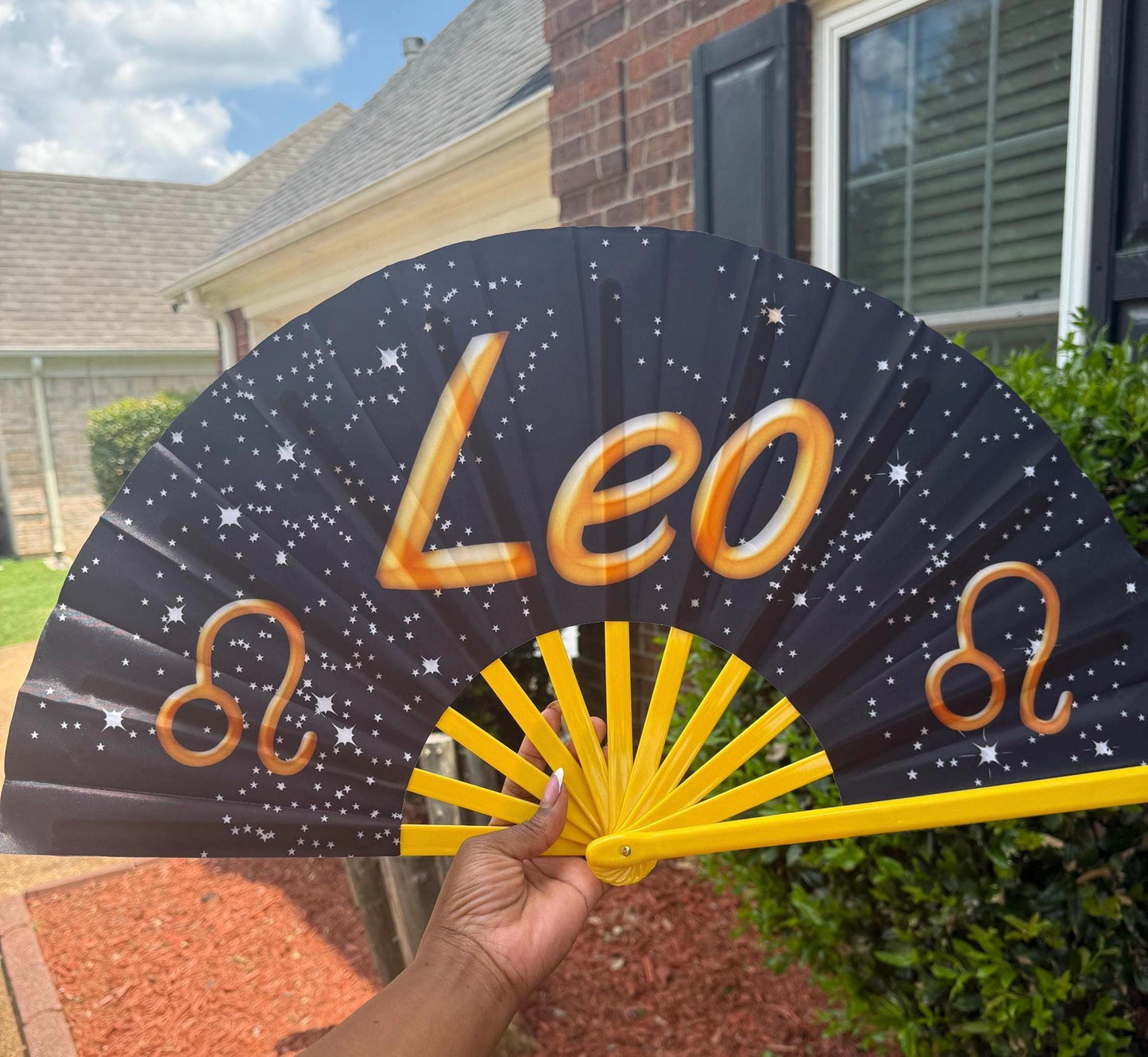 Leo Zodiac Folding Fan: Starry Cosmic Hand Fan with Velvet Bag