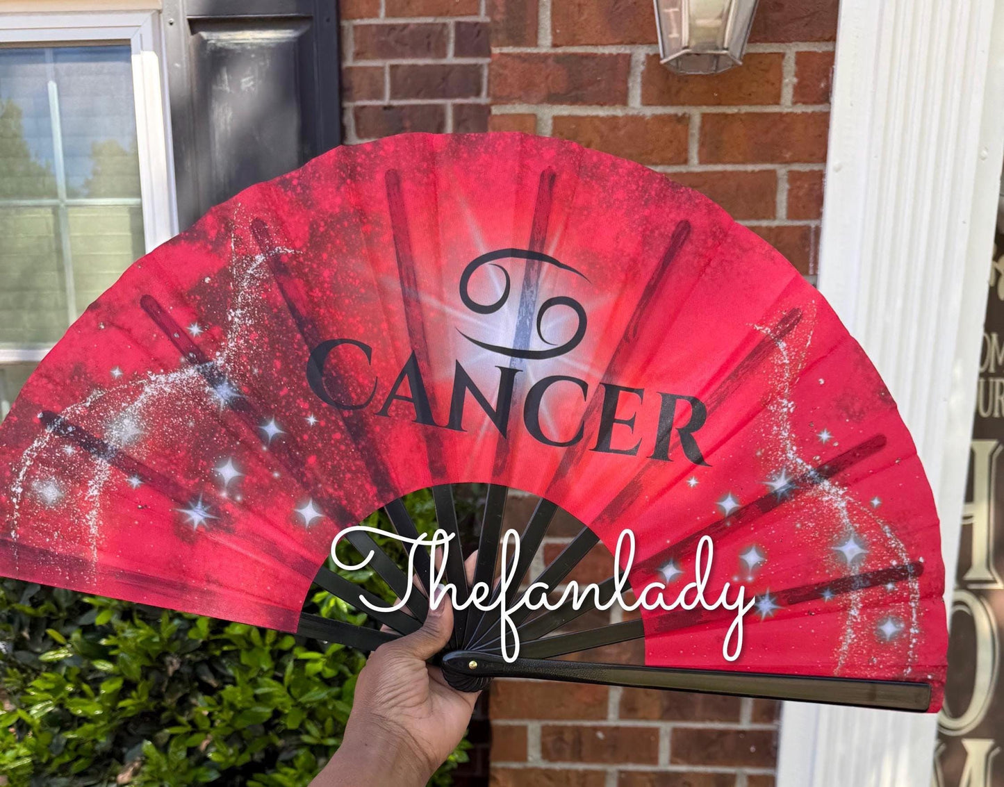 Cancer Zodiac Folding Fan: Starry Red Celestial Hand Fan