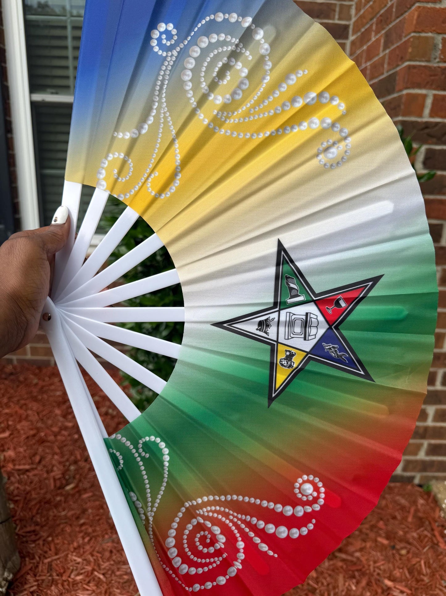 OES Rhinestone Hand Fan: Eastern Star Sorority Clack Fan