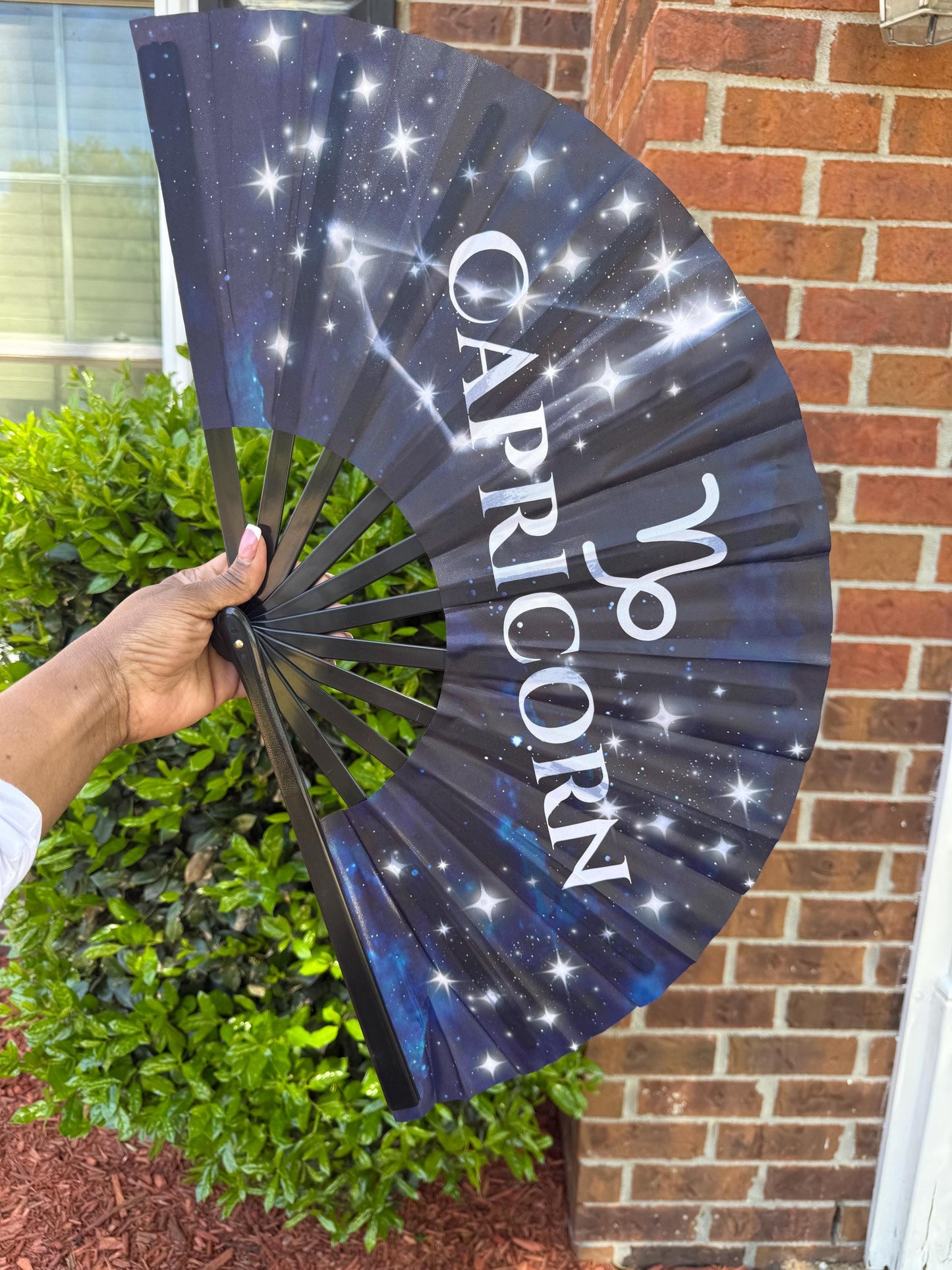 Capricorn Zodiac Hand Fan: Navy Celestial Astrology Folding Fan