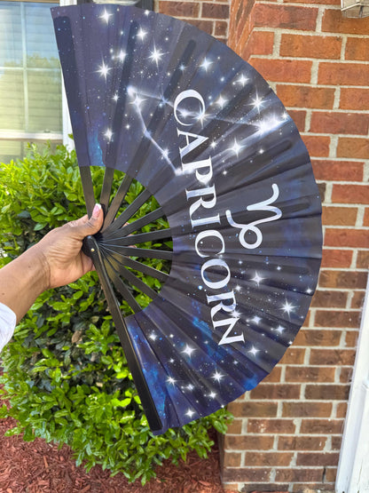 Capricorn Zodiac Hand Fan: Navy Celestial Astrology Folding Fan