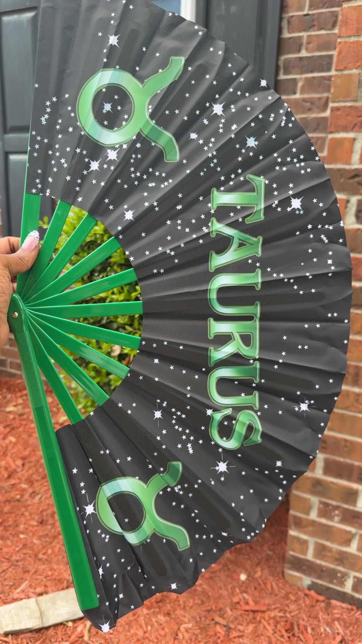 Taurus Zodiac Folding Fan: Starry Cosmic Black Clack Fan