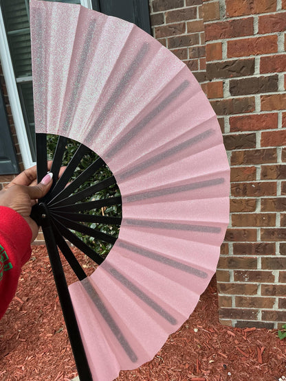 Pink Glitter Clack Fan: Oversized Folding Hand Fan